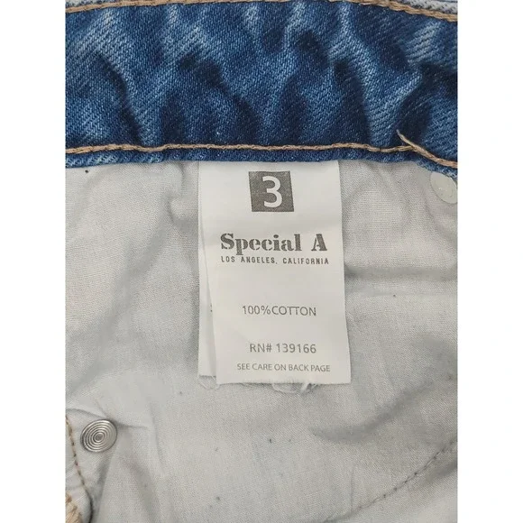 Special A Womens 3 Straight Leg Jeans Cotton Blue Distressed Raw Hem - Picture 6 of 7